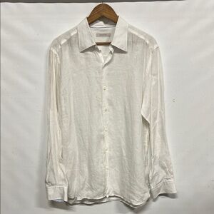 Ermenegildo Zegna Linen Button Front Shirt White Resortwear Coastal